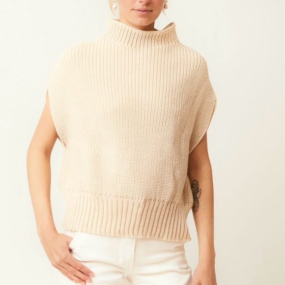Karin Rocke Wool Knit Sweater Pullover Top in Light Ivory Women's Size S/M